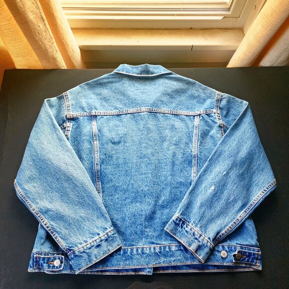 Denim Trucker Utility Jacket Relaxed Fit Medium Wash Lagenlook XL - Picture 6 of 9